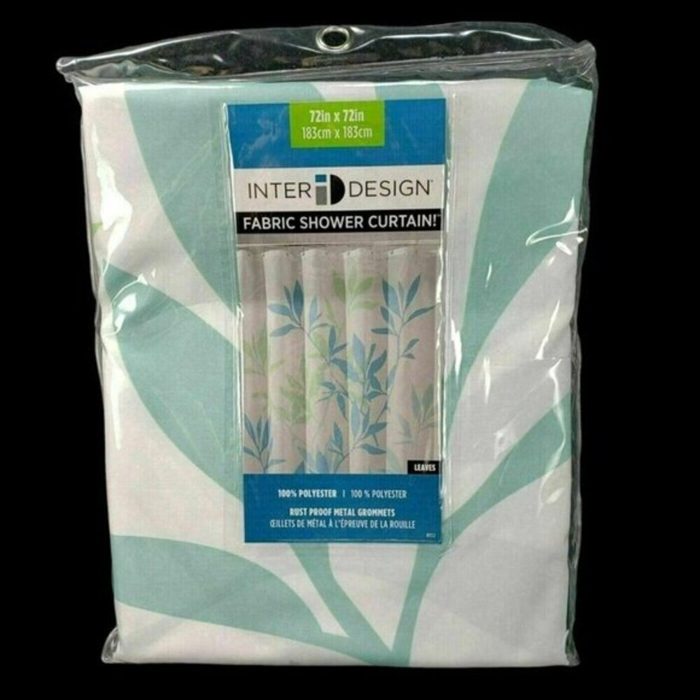 InterDesign Leaves Fabric Shower‎ Curtain Light Green Nature Size 72 x 72 New